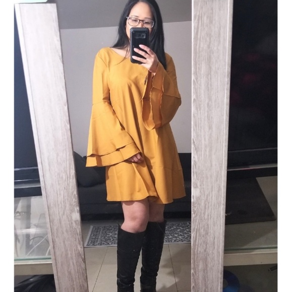 Long Sleeve Mustard Dress** - Picture 5 of 6